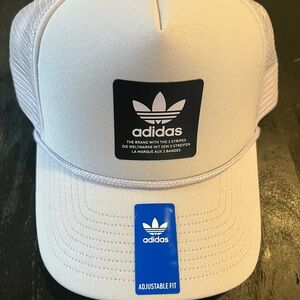 adidas White and Black Trucker Hat with Trefoil Patch